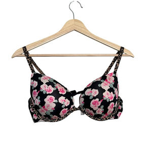 Victoria's Secret Sexy Tee Push-Up Bra 38B Black Floral Leopard Straps